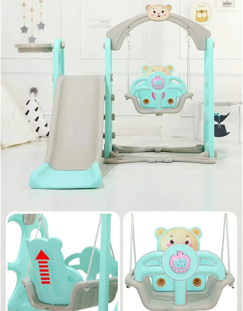 4-In-1 Toddler Climber And Swing Set With Removable Basketball Hoop Rw-6 Blue