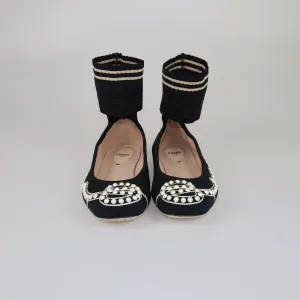 Fendi Black Knit Pearl Embellished Ballet Flats