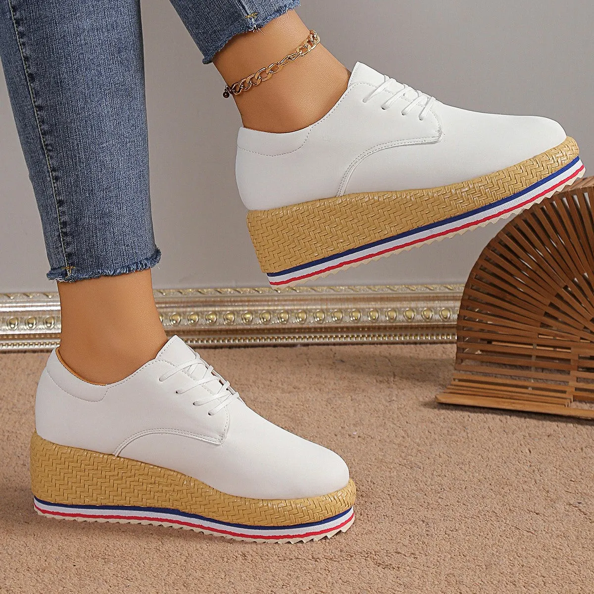 Lace Up Wedge Platform Ankle Sneakers