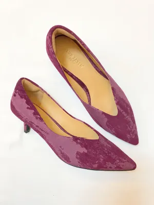 LUXE SEVEN DESIGN KITTEN HEEL COURT SHOES IN RUST VELVET
