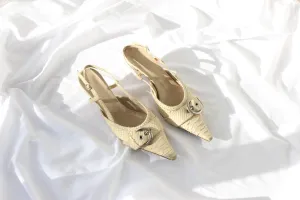 MADE IN ITALY Y2K Coccinelli Leather Croc Look Pointed Toe Kitten Heels - Euro 40