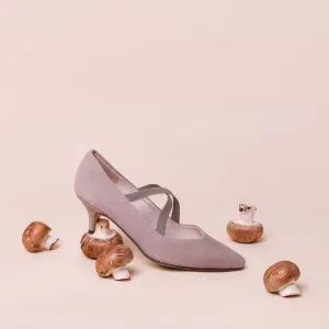 PRASTIO VILLAGE Taupe Suede Kitten Heels
