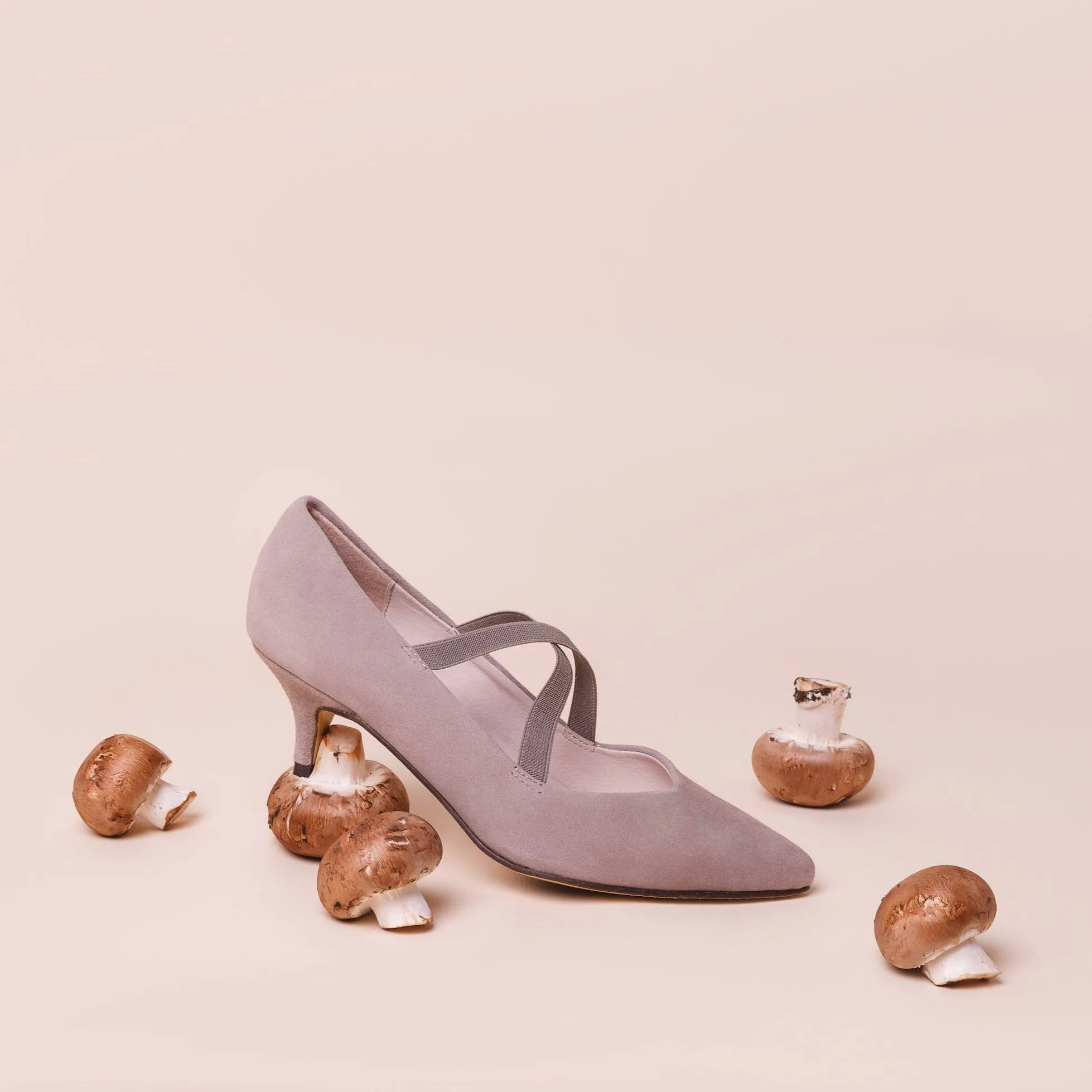 PRASTIO VILLAGE Taupe Suede Kitten Heels