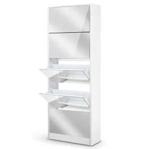 Shoe Cabinet 5 Drawer Mirrored Wooden - White